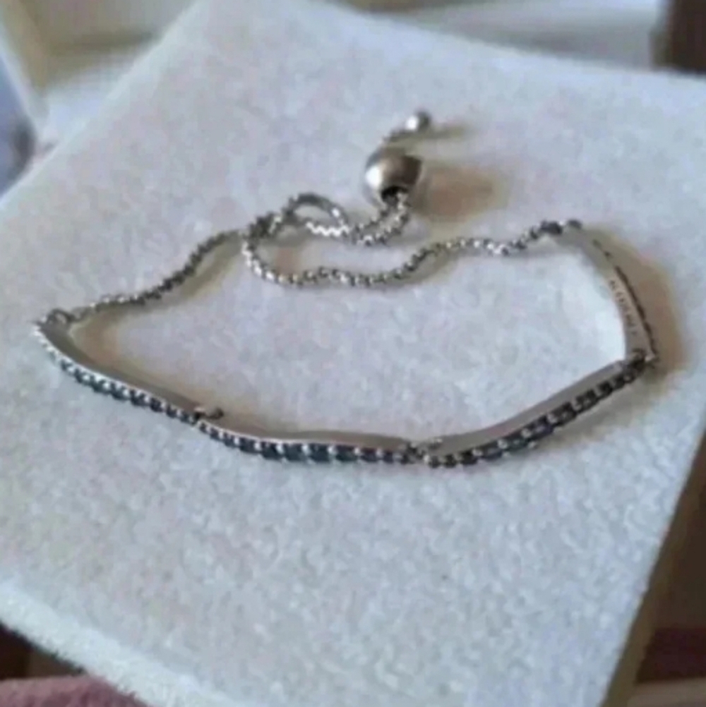 > pandora bracelet 12" with blue stones. 925 sterling silver